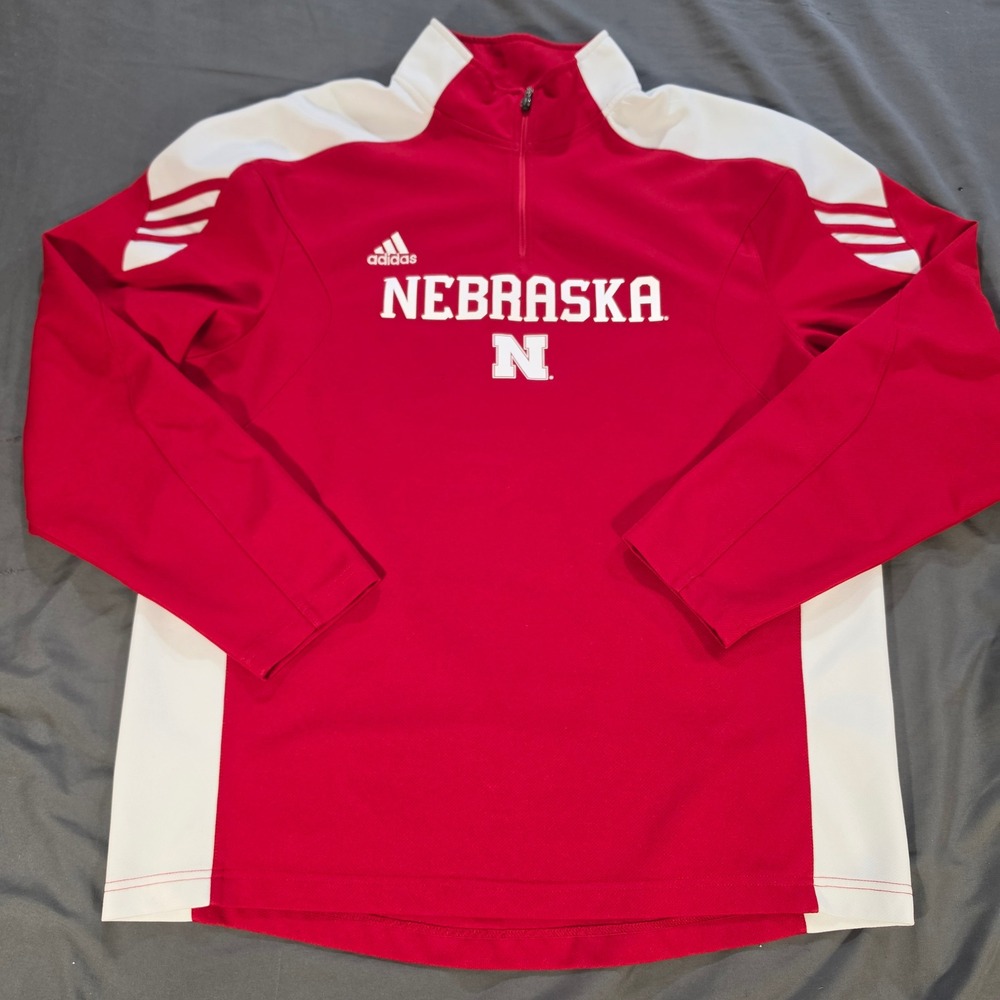 Adidas Nebraska Cornhuskers Mens Large Red White Scorch Quarter Zip Pullover